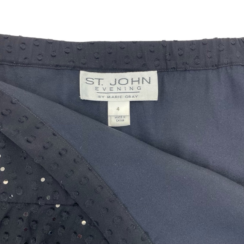 St. John Evening Sequined Silk Tiered Skirt 4 Black - Picture 4 of 12